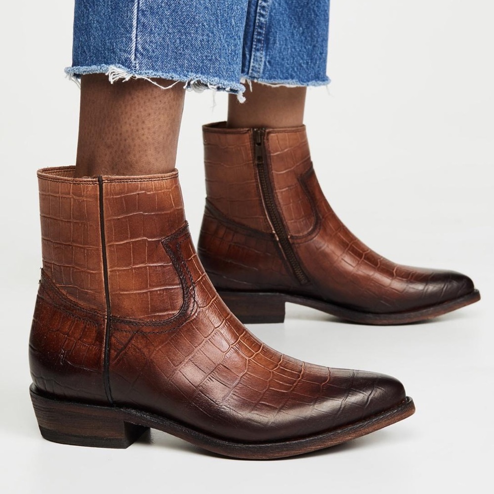 NEW! Frye Women's Billy Inside Short Zip Western Cognac Boot Size 8.5 M